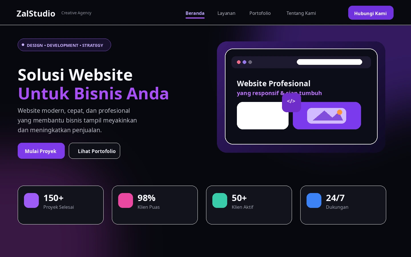 Contoh tampilan website ZalStudio versi desktop