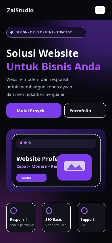 Contoh tampilan website ZalStudio versi mobile